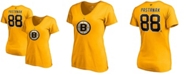 Fanatics Women's David Pastrnak Yellow Boston Bruins 2020/21 Special Edition Authentic Stack Name Number V-Neck T-shirt